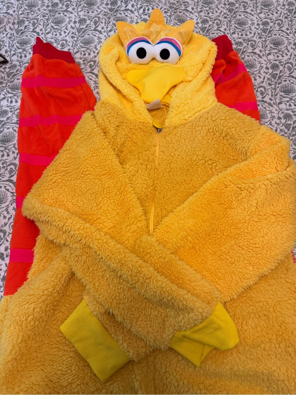Big Bird Fuzzy Hooded Onesie - Yellow Plush Costume
